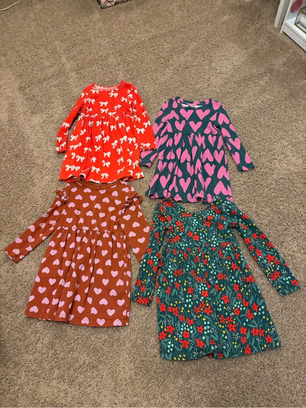 Hanna Andersson Girls Knit Dress Bundle - Red, Pink, Brown, Teal Floral